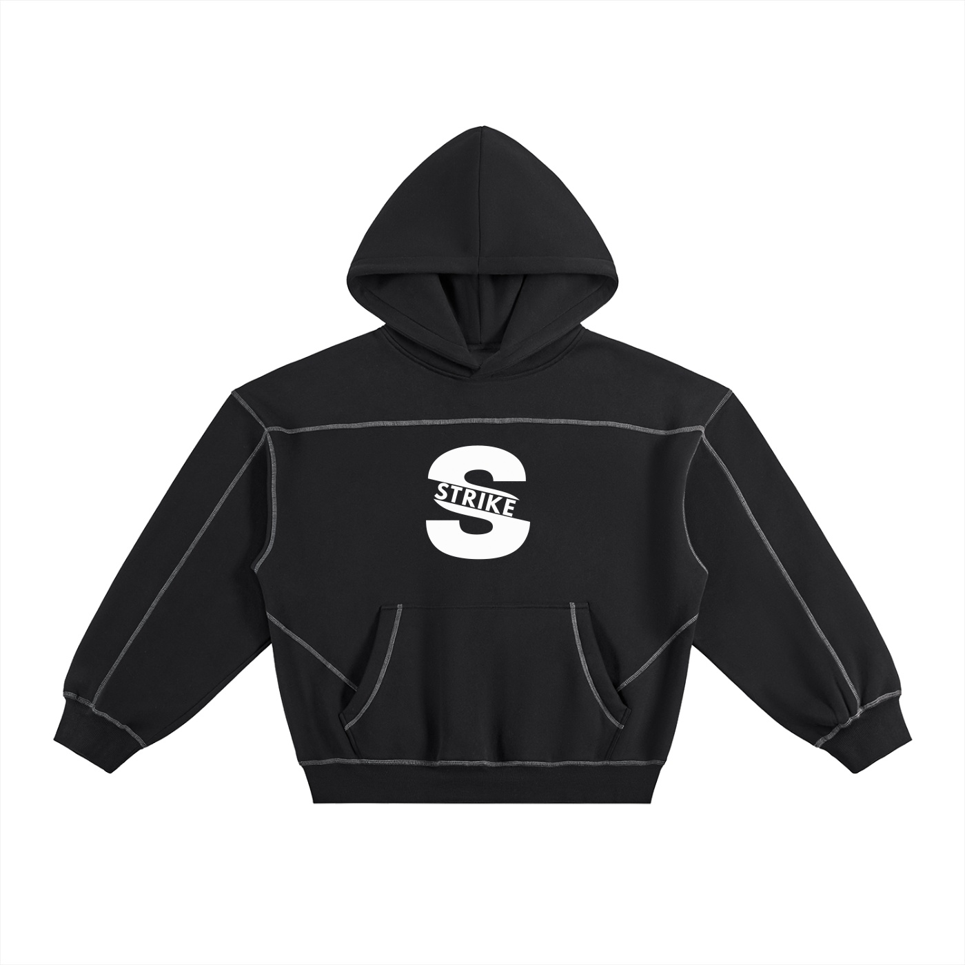 Contrast-Stitched Boxy Fleece Hoodie