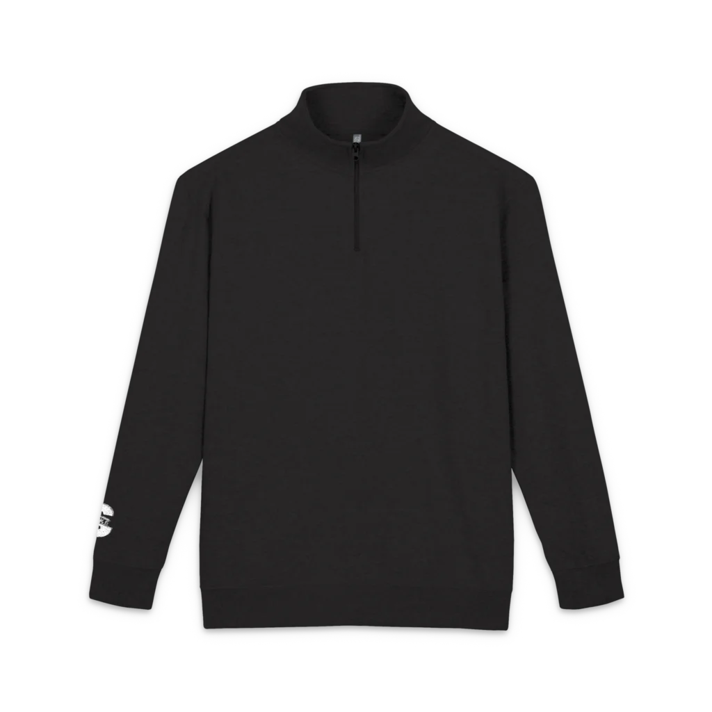 Embroidered Skull Half‑Zip Pullover — Minimal Gothic Fleece